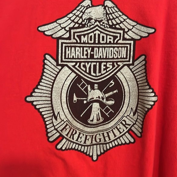 Harley Davidson Motorcycles Red Firefighter Short Sleeve T- Shirt Tee Men’s XL - Picture 14 of 16
